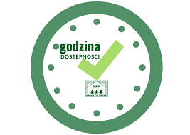 Zegar z napisem godzina dostępności.