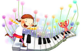 Dziewczynka skacze po klawiszach pianina.