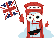 Angielska budka telefoniczna trzyma w ręku flagę Angli.