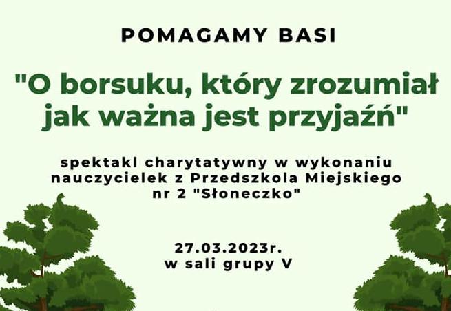 Plakat na, którym jest borsuk pośród drzew i opis przedstawienia.