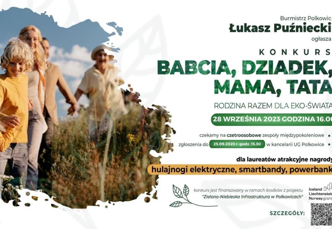 Rodzina wielopokoleniowa trzyma się za ręce stojąc w zbożu.