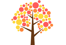 Drzewo z kropek żółtych i pomarańczowych.