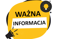 Napis ważna informacja na żółtej plamce obok głośnik.