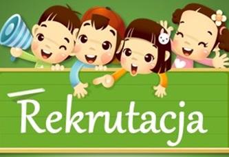 Napis rekrutacja w ramce na górze buzie czworga dzieci.