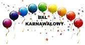 Kolorowe balony nad napisem bal karnawałowy.
