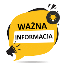 Napis ważna informacja na ż&oacute;łtym tle obok symbol głośnika.